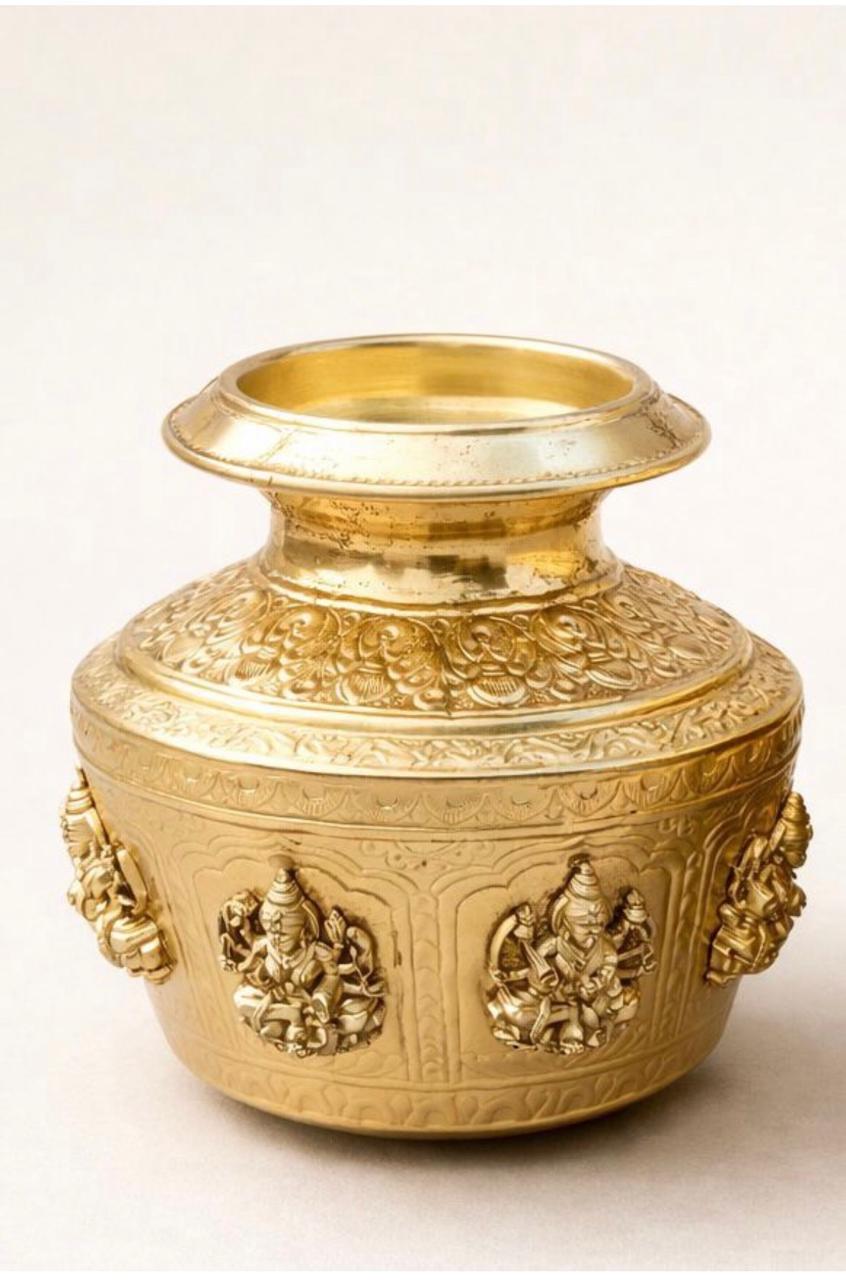 Embossed Brass Lakshmi Kalash