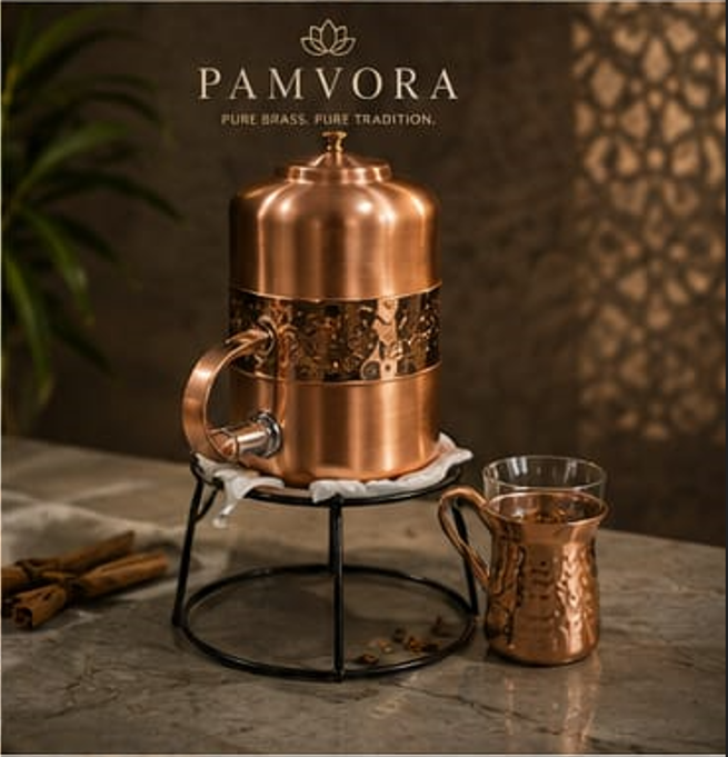 Copper Water Dispenser with Steel Tumbler